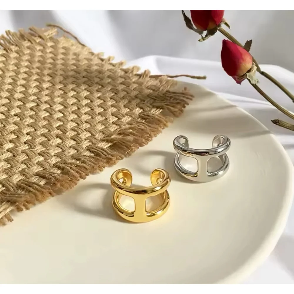 NEW Unisex H Bar Ring,‎ Gold-Plated .925 Band, Adjustable 10.5mm